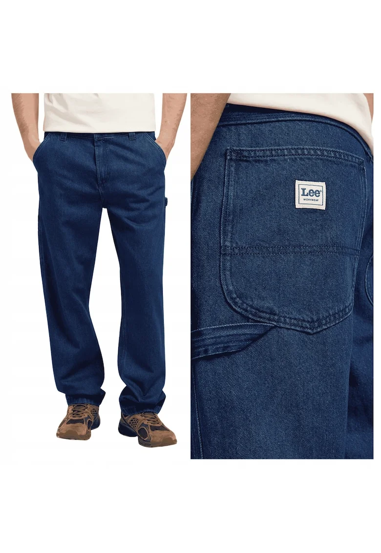 Blugi Barbati,  Carpenter Fit, Talie Medie, 5 Buzunare, Fermdwqfwqoar, Lungi, Bumbac, Albastru, Albastru