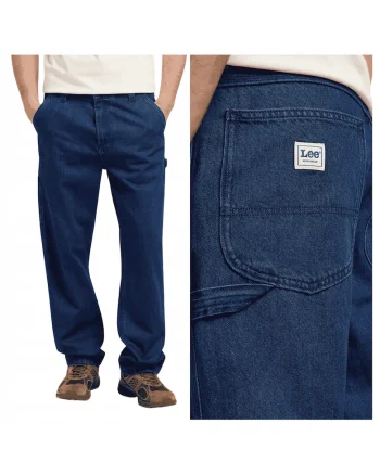 Blugi Barbati,  Carpenter Fit, Talie Medie, 5 Buzunare, Fermdwqfwqoar, Lungi, Bumbac, Albastru, Albastru
