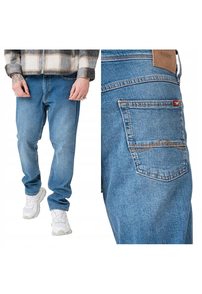 Blugi Barbati,  Washington Straight, Straight Fit, Talie Medie, 5 Buzunare, Fermoar, Lungi, Bumbac, W34-L30 US, Albastru