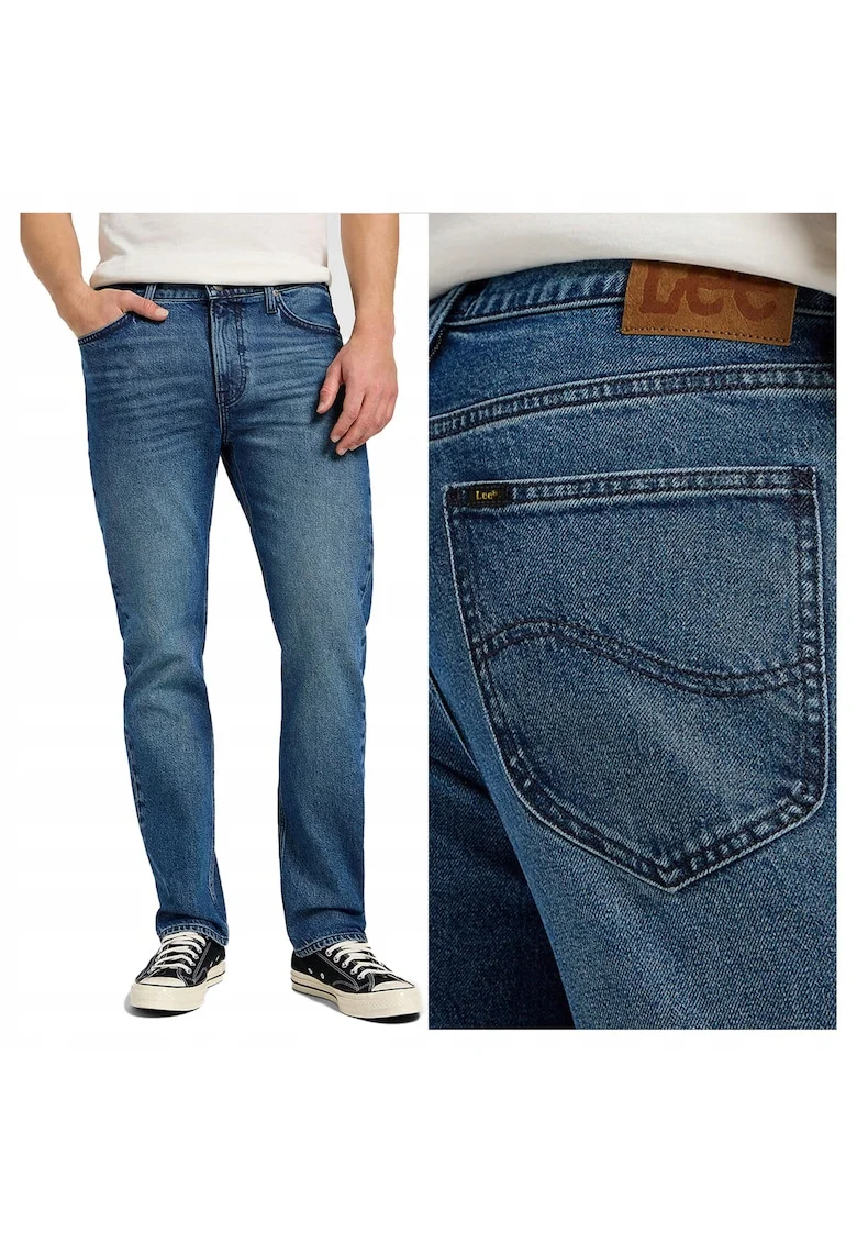 Blugi Barbati,  West, Straight Fit, Talie Medie, 5 Buzunare, Fermoar, Lungi, Bumbac, W31-L30 US, Albastru