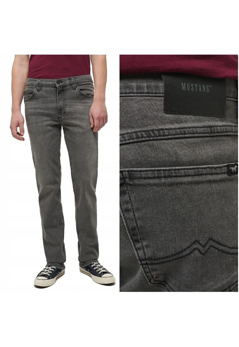 Blugi Barbati,  Tramper Straight, Loose Fit, Talie Medie, Fermoar, Lungi, 5 Buzunare, Bumbac, Negru, Negru