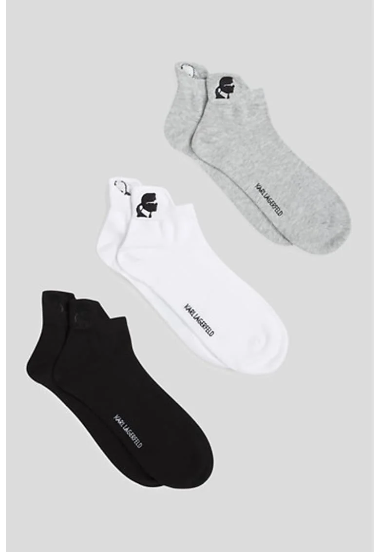 Set de sosete pana la glezna - 3 perechi, Alb/Negru/Gri melange
