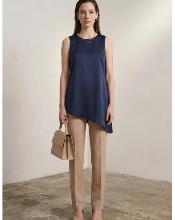 Maiou,  satin, albastru marin, casual, fara maneci