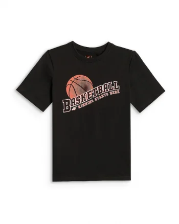 Tricou sport  baieti, regular, negru, bumbac, confortabil