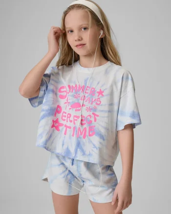 Tricou sport  pentru fete, imprimeu tie-dye, multicolor, bumbac