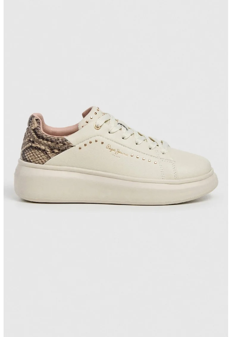 Pantofi sport cu segmente de piele, Auriu/Alb fildes/Maro nisip