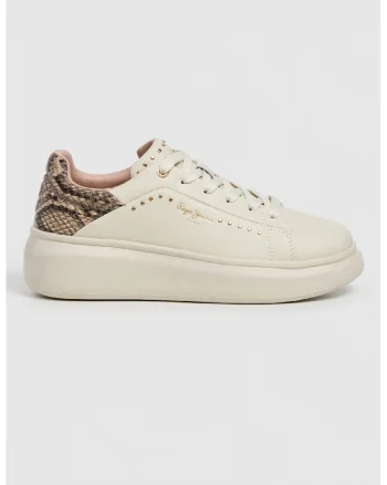 Pantofi sport cu segmente de piele, Auriu/Alb fildes/Maro nisip