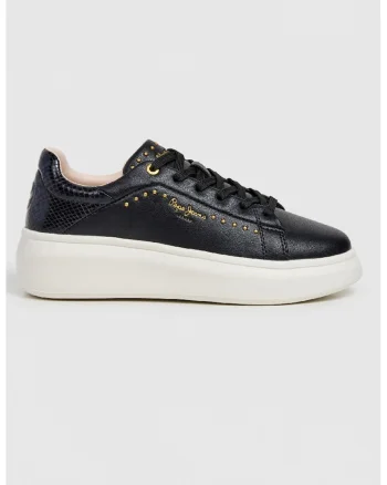 Pantofi sport cu segmente de piele, Auriu/Negru