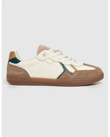 Pantofi sport de piele cu garnituri de piele intoarsa, Verde englez/Caramel/Alb murdar