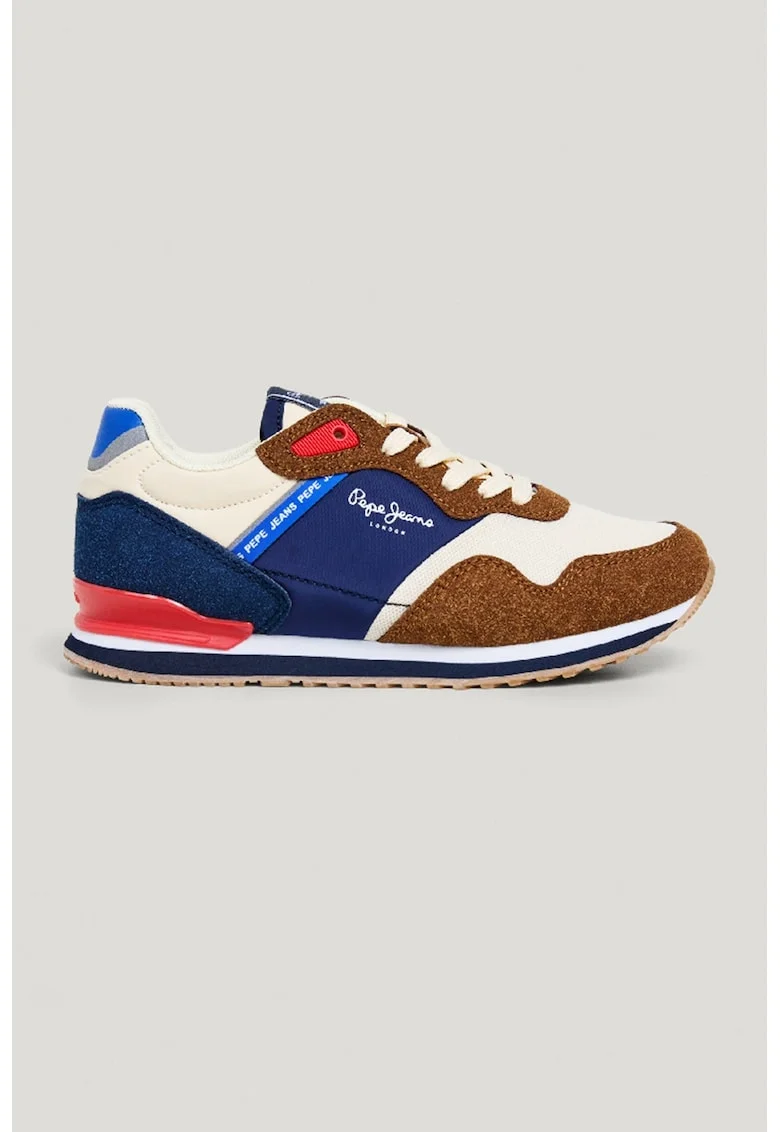 Pantofi sport cu model colorblock si insertii de plasa, Maro scortisoara/Alb murdar/Bleumarin
