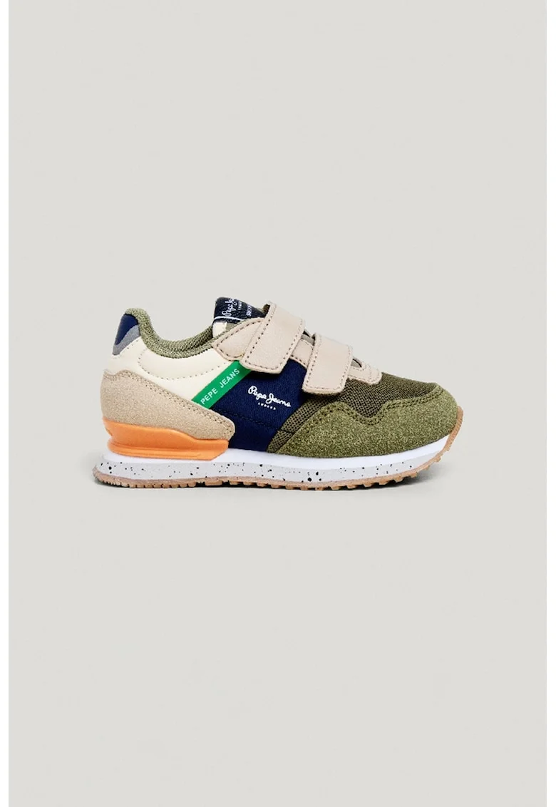 Pantofi sport cu model colorblock si velcro, Verde sparanghel/Bej deschis/Bleumarin