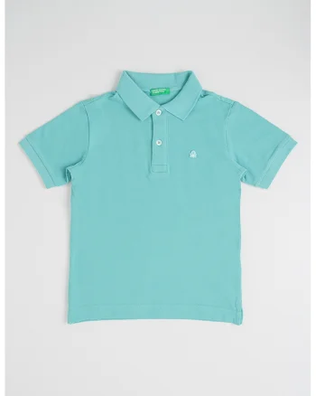 Tricou polo din bumbac pique cu logo, Verde persan