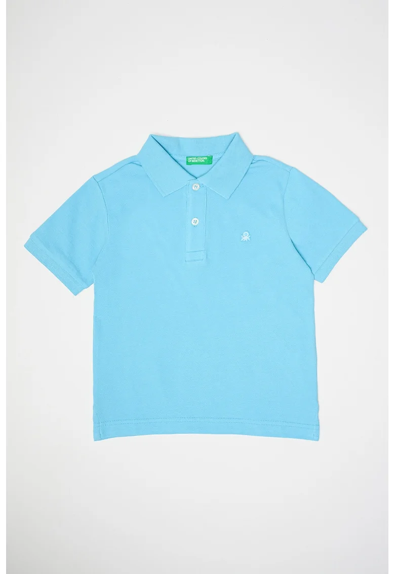Tricou polo din bumbac pique cu logo, Albastru deschis