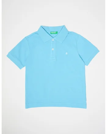 Tricou polo din bumbac pique cu logo, Albastru deschis