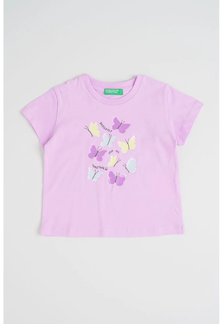 Tricou din bumbac cu imprimeu frontal, Galben pai/Lila/Albastru glaciar