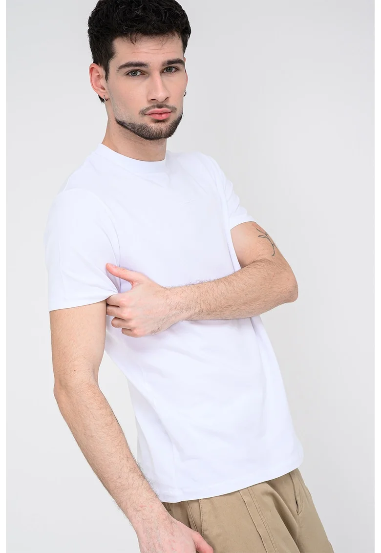 Tricou cu decolteu la baza gatului si detaliu logo, Alb