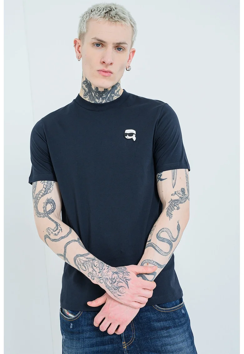Tricou din bumbac cu logo pe piept, Albastru ultramarin