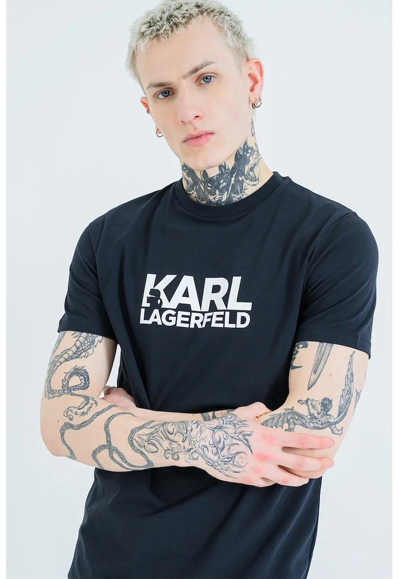 Tricou cu decolteu la baza gatului si logo, Albastru ultramarin