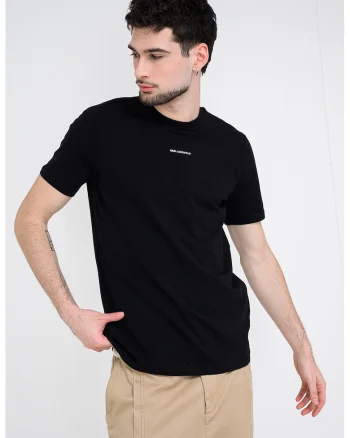 Tricou cu decolteu la baza gatului si detaliu logo, Negru/Argintiu