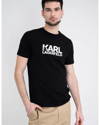 Tricou cu decolteu la baza gatului si logo, Negru