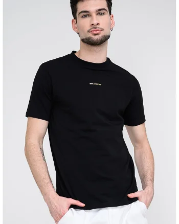 Tricou cu decolteu la baza gatului si detaliu logo, Auriu/Negru