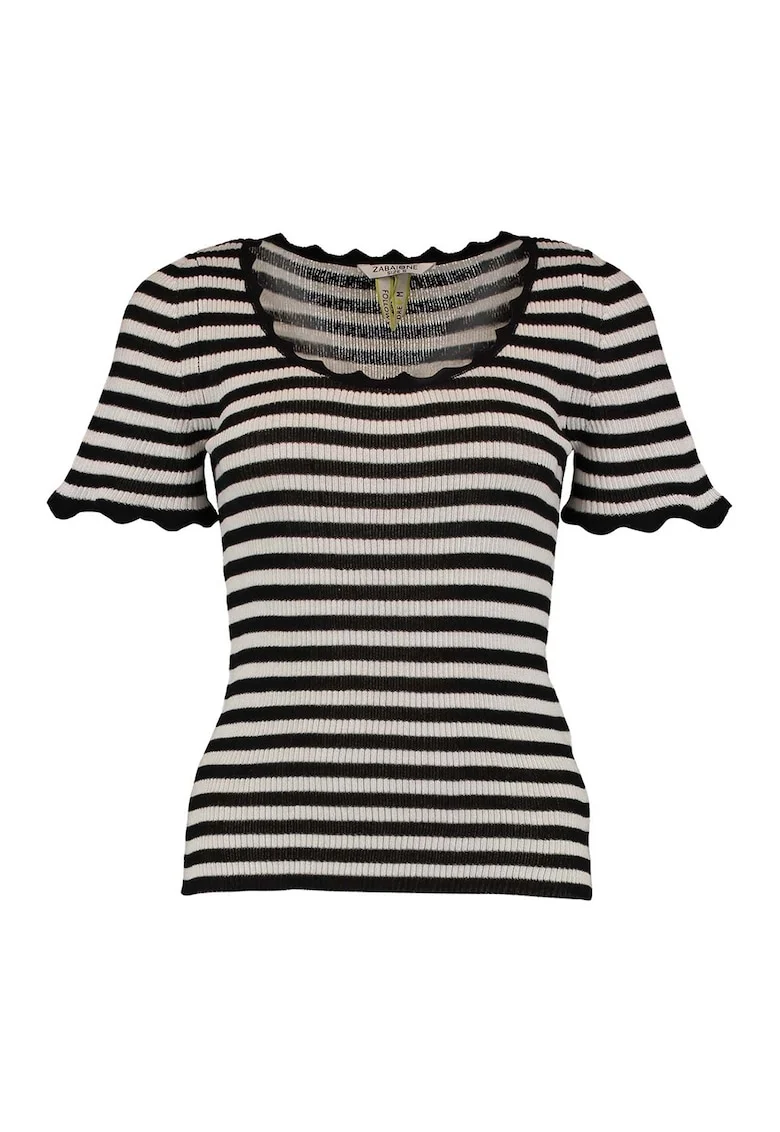 Tricou cu model in dungi Faya, Negru/Alb murdar