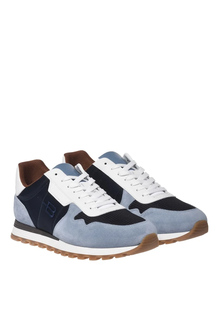 Pantofi sport low-cut cu garnituri de piele intoarsa, Gri/Albastru deschis