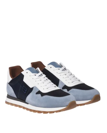 Pantofi sport low-cut cu garnituri de piele intoarsa, Gri/Albastru deschis