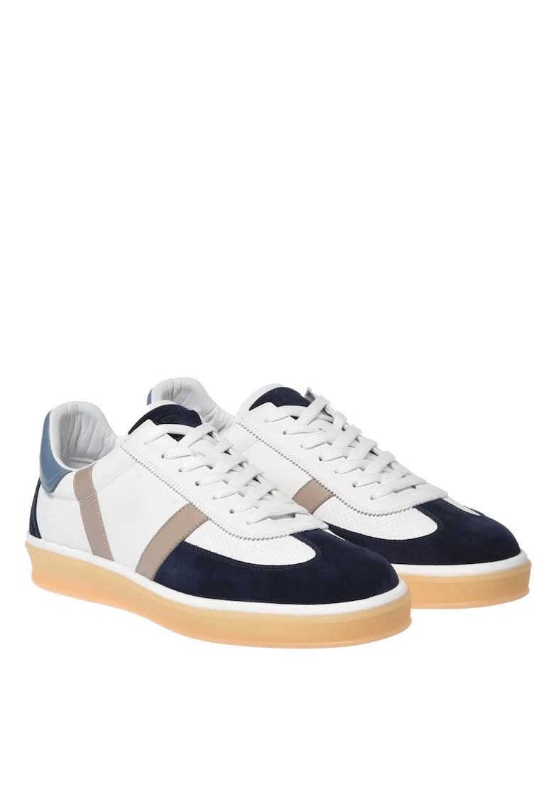 Pantofi sport de piele si piele intoarsa cu perforatii, Albastru