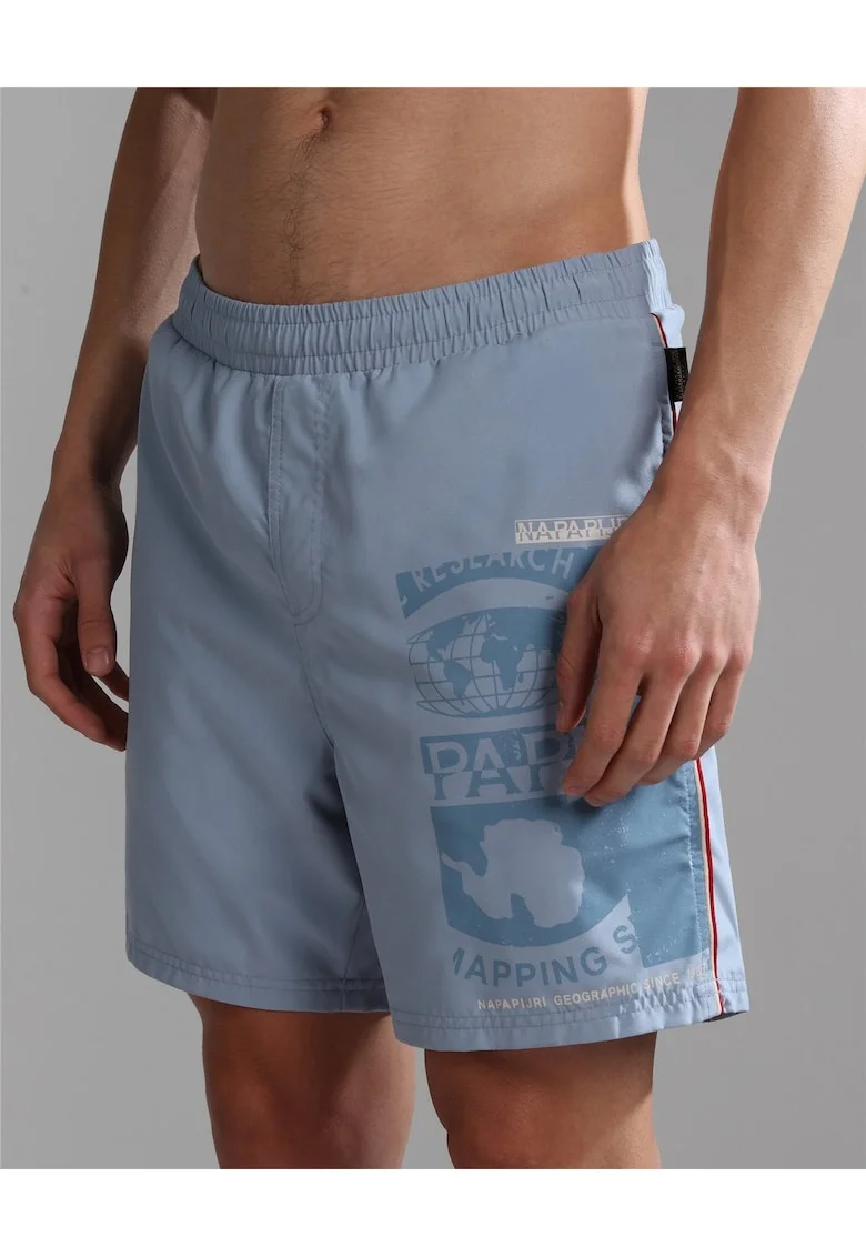 Pantaloni scurti de baie cu imprimeu logo si talie elastica Galapagos