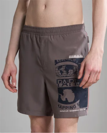 Pantaloni scurti de baie cu talie elastica si imprimeu logo Galapagos