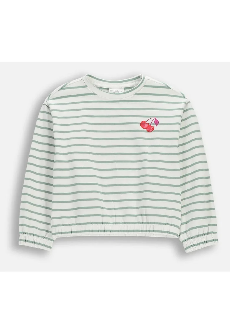 Tricou  pentru fete, verde dungi, maneci lungi, Verde