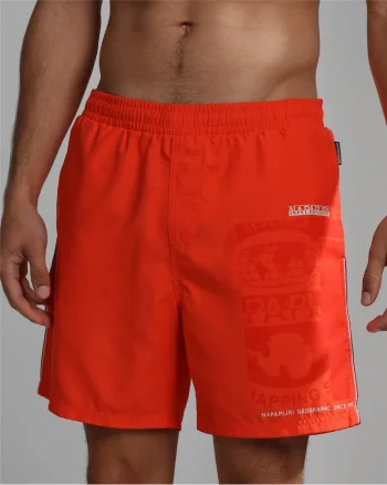 Pantaloni scurti de baie cu imprimeu logo si talie joasa elastica Galapagos