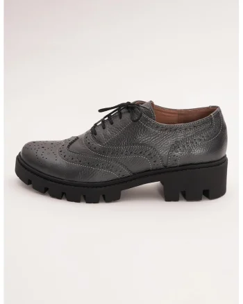 Pantofi din piele cu garnituri perforate, Gri antracit
