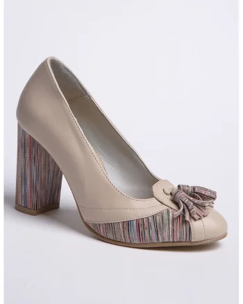 Pantofi cu toc si canafi, Maro taupe deschis