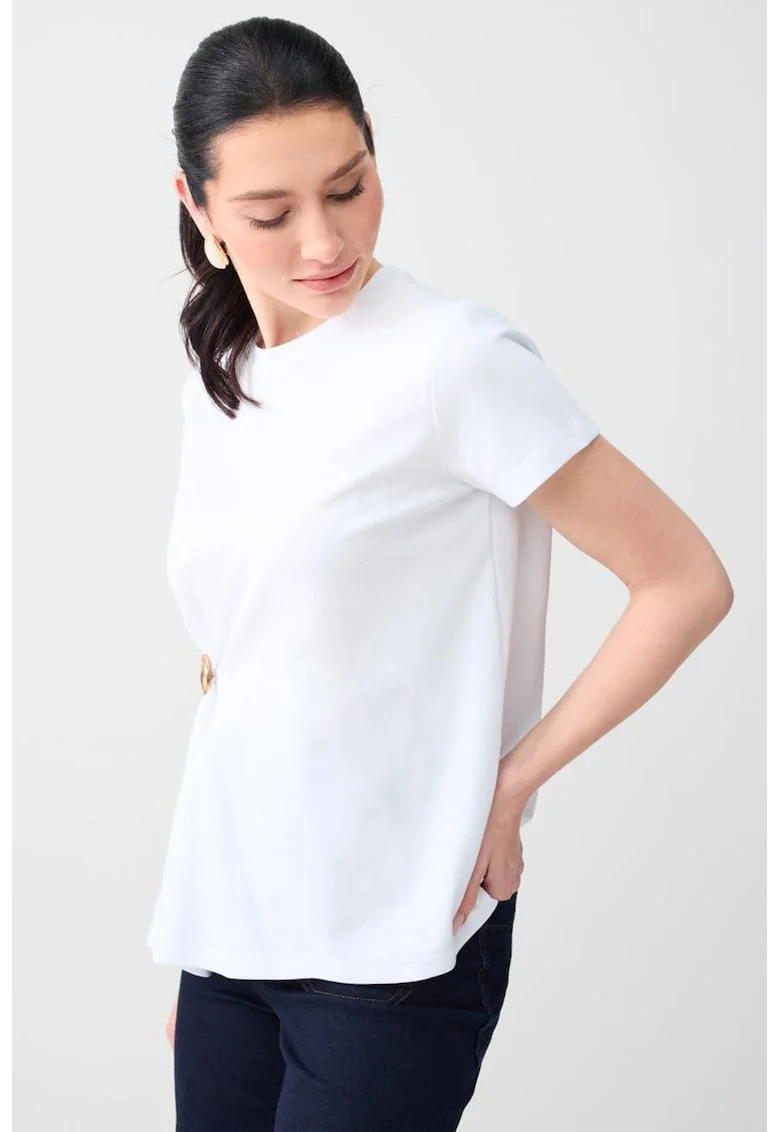 Tricou cu fronseu si detaliu metalic, Alb