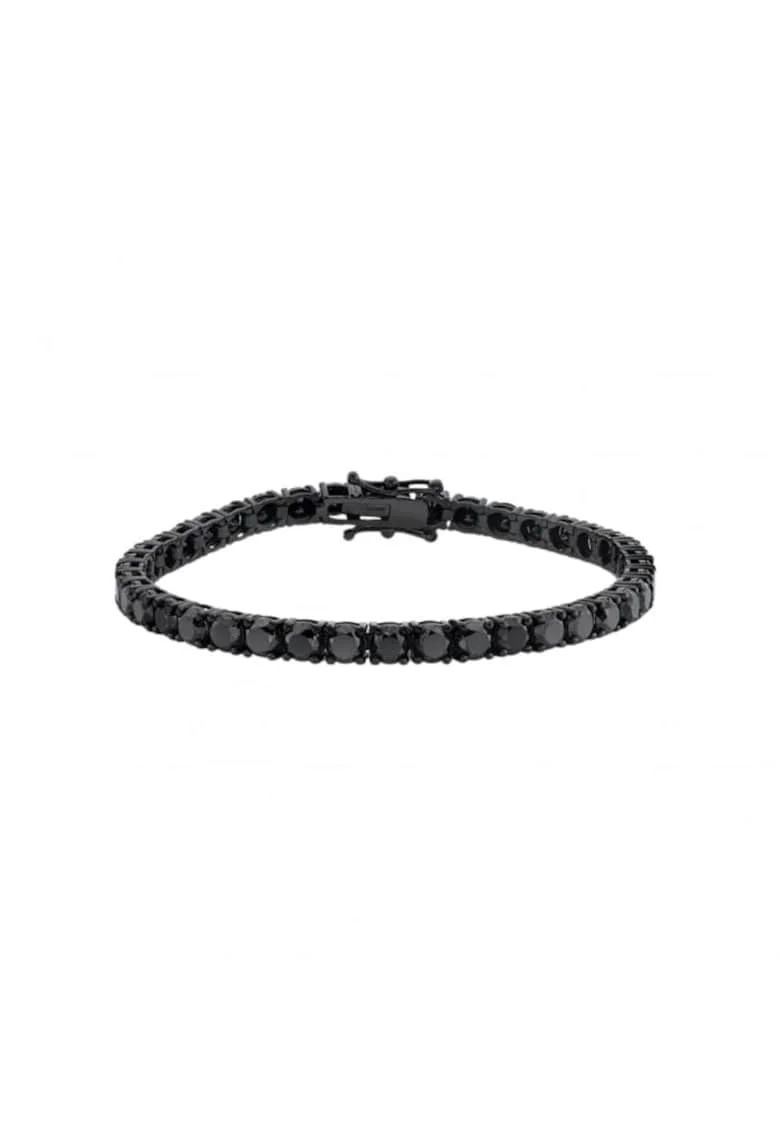 Bratara Tennis Argint, 4mm, pentru barbati,, Negru lucios