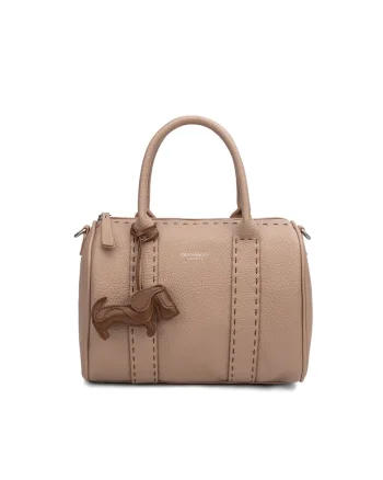 Geanta de piele ecologica cu bareta de umar si accesoriu decorativ Valoria Lux, Maro taupe