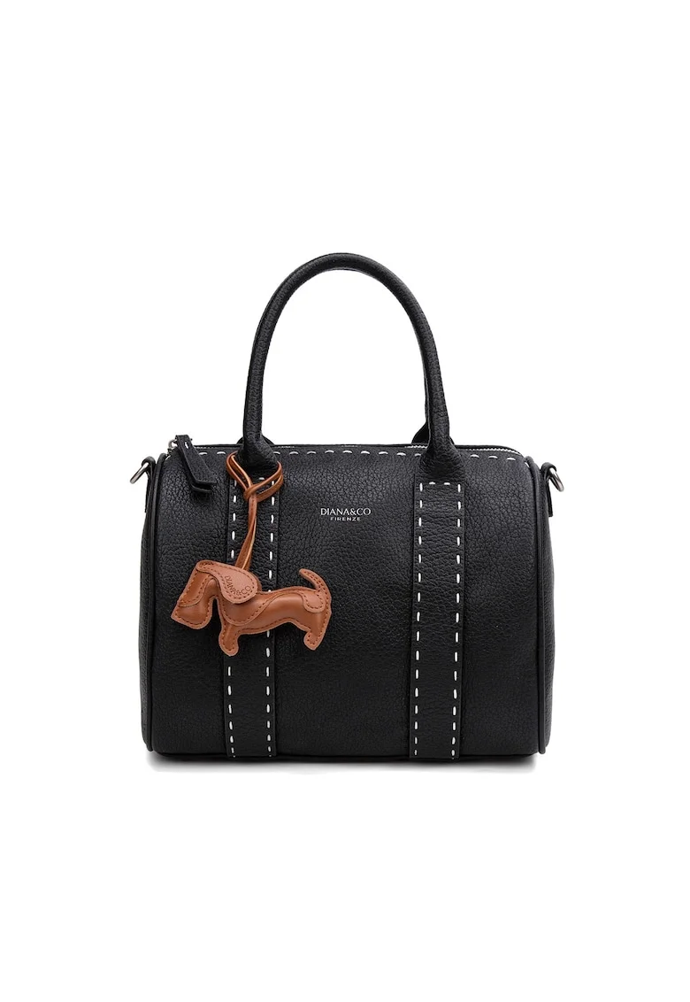 Geanta de piele ecologica cu bareta de umar si accesoriu decorativ Valoria Lux, Negru