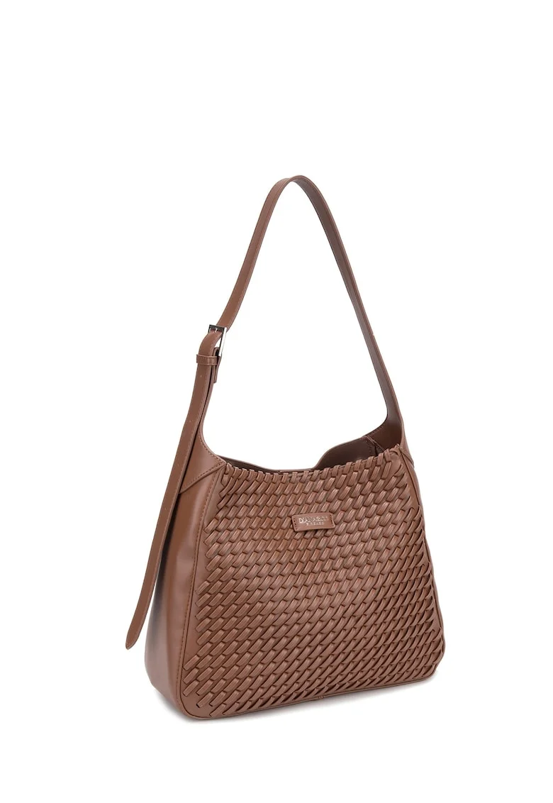 Geanta hobo de piele ecologica cu aspect tesut Étoile, Caramel