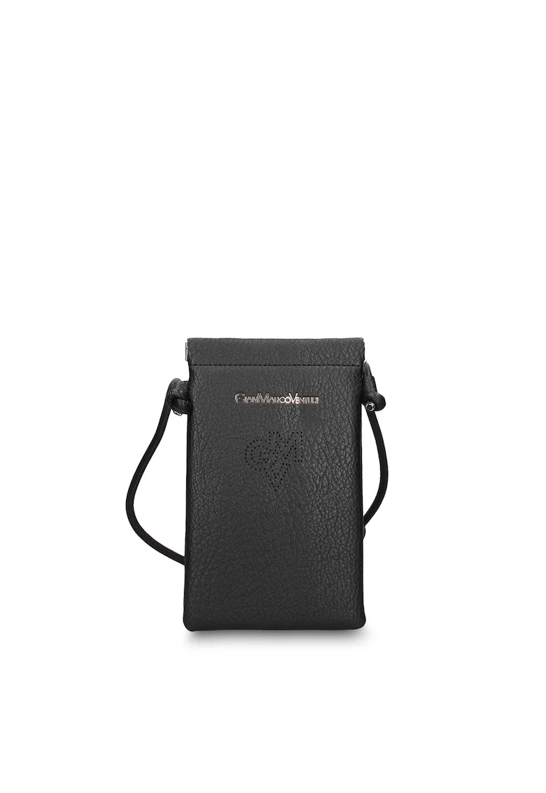 Geanta de piele ecologica cu logo pentru telefon Celestia Nova, Negru