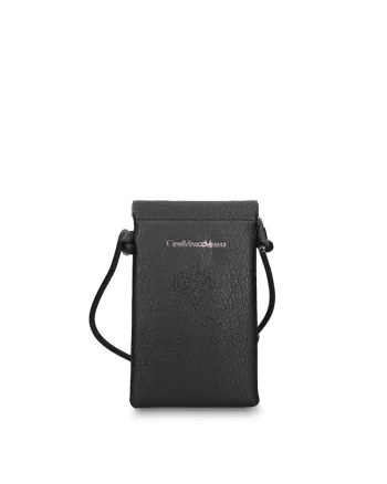 Geanta de piele ecologica cu logo pentru telefon Celestia Nova, Negru