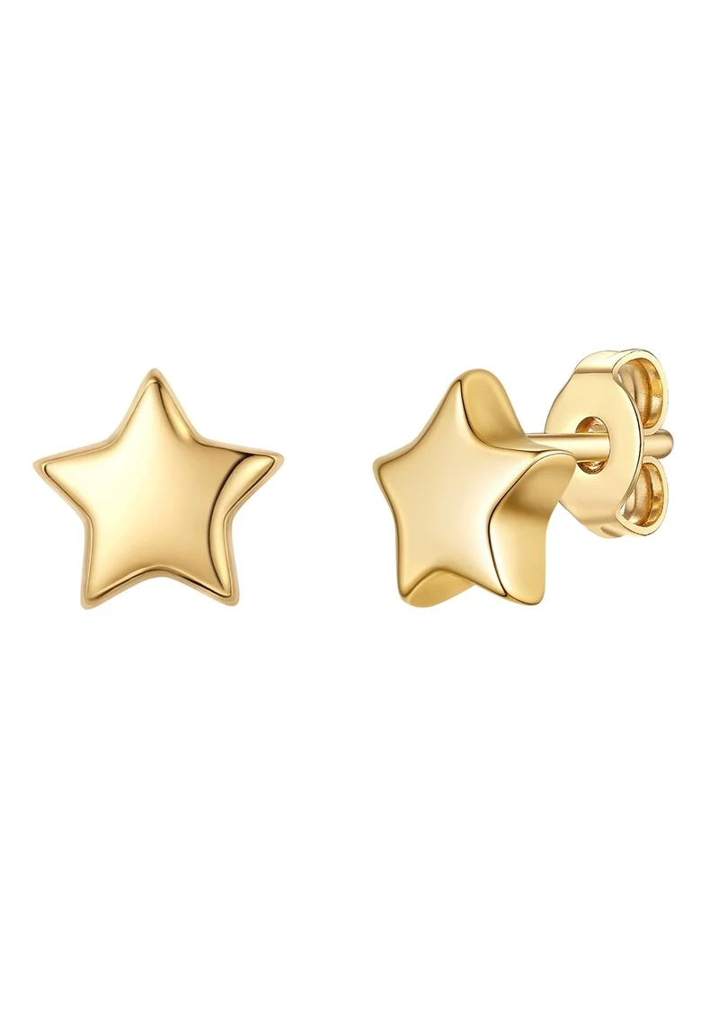 Cercei cu tija placati cu aur de 14K, in forma de stea, Auriu