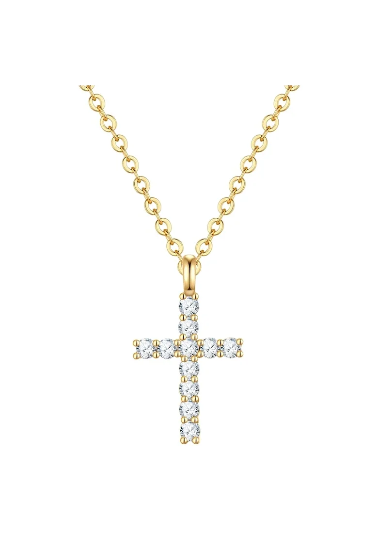Colier placat cu aur de 14K si decorat cu pandantiv-cruce, Auriu