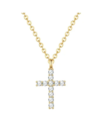 Colier placat cu aur de 14K si decorat cu pandantiv-cruce, Auriu
