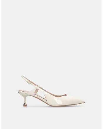 Pantofi din piele lacuita cu toc kitten, Alb/Gri