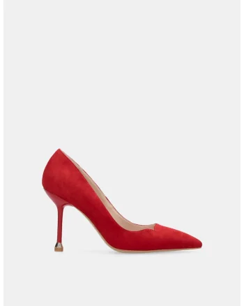 Pantofi din piele intoarsa cu varf ascutit si toc stiletto, Rosu