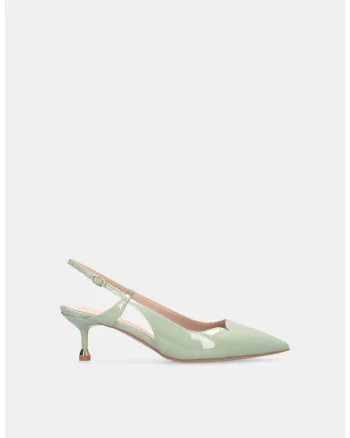 Pantofi din piele lacuita cu toc kitten, Verde pal