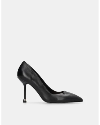 Pantofi din piele cu varf ascutit si toc stiletto, Negru