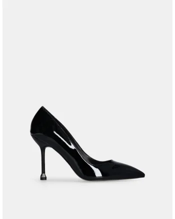 Pantofi din piele lacuita cu toc stiletto, Negru